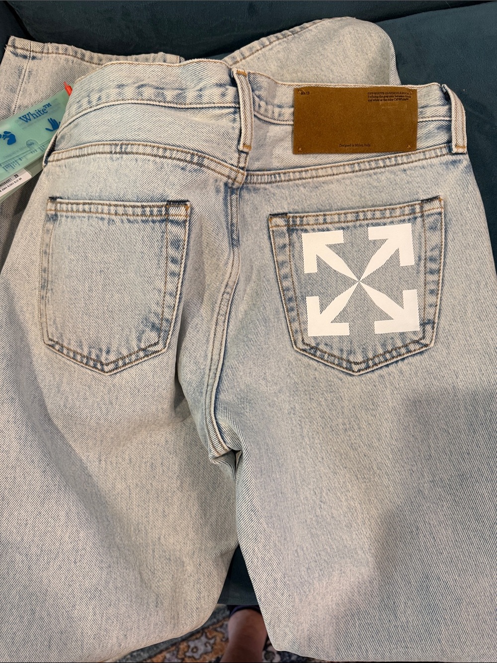 Off-White Light Blue Denim Jeans with Signature Arrow Pocket